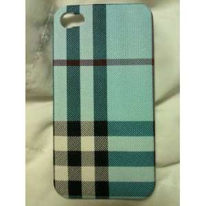  Iphone 4 Plaid Blue Back Case+ Screen Protector 