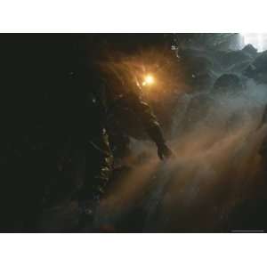  Caver Attemps To Climb a Waterfall Inside a Cave Premium 