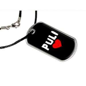  Puli Love   Black   Military Dog Tag Black Satin Cord 