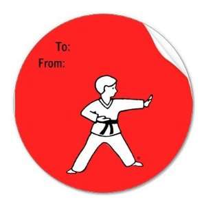 Martial Arts Stance Gift Tags Boy with Blond Hair