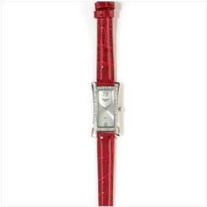  Red Band Silver Plated Watch Modern Faux Diamond Border 