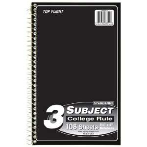 Top Flight Standards 3 Subject Wirebound Notebook, 108 Sheets, College 