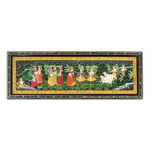  Wood panel, Krishna Teases Radha