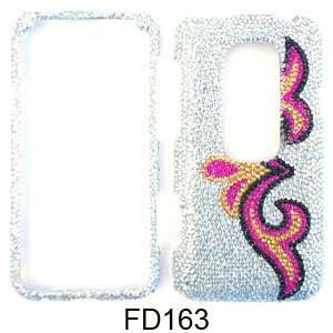   CASE COVER FOR HTC EVO 3D RHINESTONES PINK/YELLOW TATTOO ON WHITE