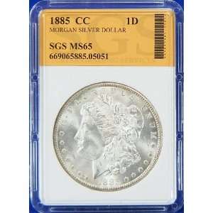  1885 CC Morgan Silver Dollar Graded MS65 by SGS 