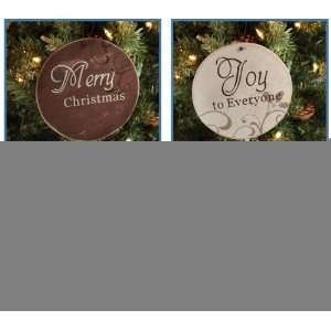   Assorted Round Wooden Brown Ornaments Holiday Sayings