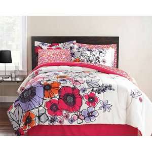  Pink, Purple & Orange Flowers Twin Comforter Set (6 Piece 