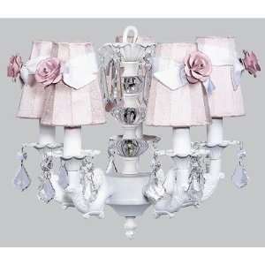  White Five Arm Stacked Glass Ball Chandelier with Pink 