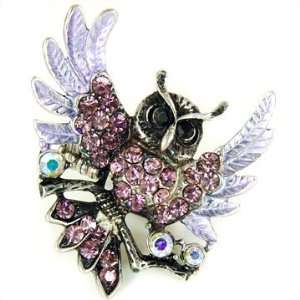 XX Large Really Awesome Owl Wing Span Purple Crystal Covered Fashion 