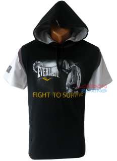 EVERLAST Authentic Boxing Black  Grey Hooded T Shirt ★ LAST FEW 