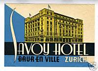 1940s Luggage Label Savoy Hotel Zurich Switzerland  