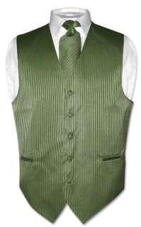 Brand New OLIVE GREEN Color Striped Dress Vest, Neck Tie, and 