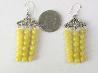 Earrings Lemon Jade 3 Strands Beads Dangle  