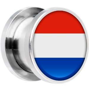   4 Gauge Stainless Steel Netherlands Flag Saddle Plug Jewelry