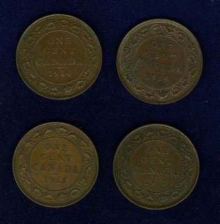 CANADA GEORGE V LARGE CENT COINS 1912, 1913, 1914, & 1919, NICE 