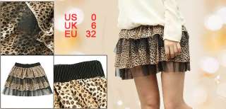 Lady Allover Glitter Leopard Print Cake Tiered Skirt XS  