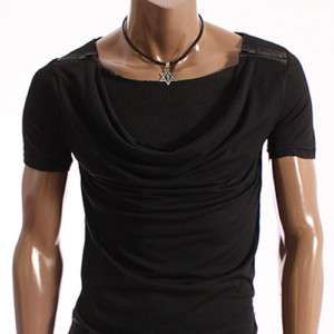 unghea Mens Zipper Shirring T shirts BLACK (ZZ03)  