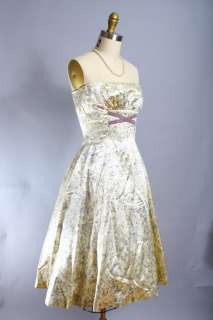 Vtg 50s Cream Satin Strapless Party Wedding Dress XS  