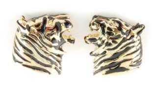 Carlo Zini Gold and Black Enamel Tiger Earrings  