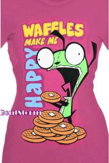 Invader Zim ALIEN GIR Loves Waffles Scratch N Sniff T Shirt PINK 