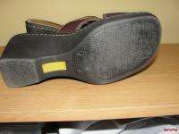 BFS02~BORN Brown Leather X strap Wedge Slide Sandals Size 6  
