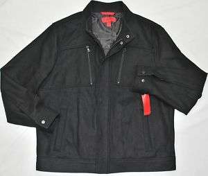 ALFANI Mens Wool Blend Black Jacket Coat Zipper,Snap Closure sz XL 