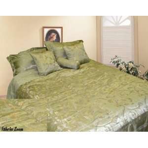 7pcs Queen Green Jacquard Comforter Bed in a Bag Set 