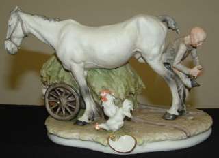   MAN SHOEING HORSE Capodimonte Figurine / c.1961 / Retired / Rare