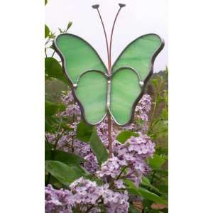  Green Butterfly Garden Stake   Stained Glass Patio, Lawn 