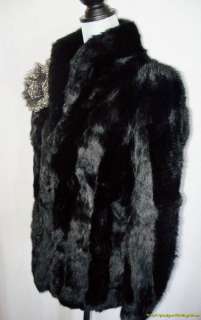   70s Black Stripe Rabbit Fur Coat S MINT From Movie Star Estate Wilsons
