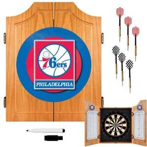 Philadelphia 76ers NBA Wood Dart Cabinet Set   Game Room Products Dart 