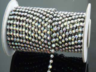 Diamante 3mm AB Rhinestone Gun Black Chain 10yd  