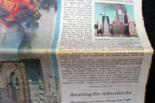 New York Times 9 11 01 Newspaper NY 12 September 11 Sept 11 NY Edition