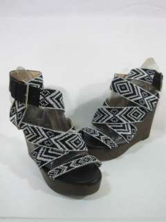 Matt Bernson womens aztec black white beaded wood wedge sandals 8 $236 