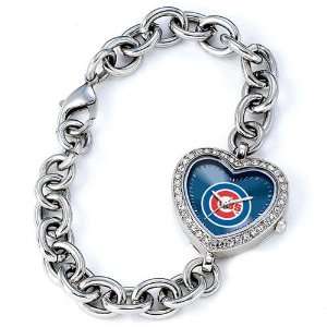   Cubs MLB Silver Rhinestone Ladies Heart Watch