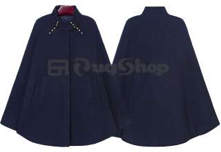 Blue Military Cape Coat and Poncho Outerwear Jacket  