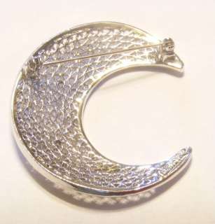 Vintage Sarah Coventry Silvertone Crescent Moon Pin Brooch  
