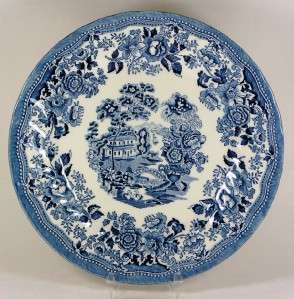 Churchill England TONQUIN BLUE 10 Dinner Plate Swirl Floral Border 