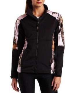Yukon Gear Womens Windproof Fleece Jacket, Black/Mossy Oak Pink Snow 