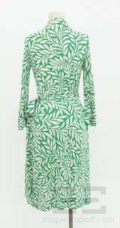 DVF Diane Von Furstenberg Green & White Floral Print Silk Wrap Dress 