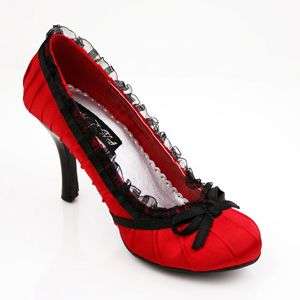 NEW BY WILD DIVA CANDIE 15N SEXY SATIN PUMPS RUFFLE TRIM BOW HIGH 