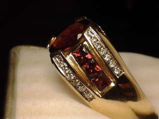 SOLID 14K Yellow Gold Mens Mens Genuine Garnet & Diamond Ring Sz Size 