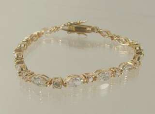 18 KT Gold over .925 Sterling Silver Cubic Zirconia Oval Link Tennis 