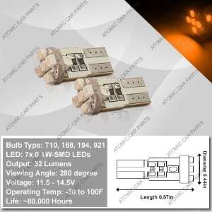 Hi Intensity 360° LED Bulbs (7x0.1W)   168/194/921/T10 Type, Amber 