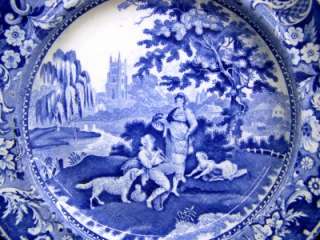 1836 Davenport China Blue White Transfer Ware Villagers  