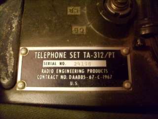 US ARMY VIETNAM WAR COMBAT MILITARY FIELD PHONE SET RADIO TA 312 / PT 