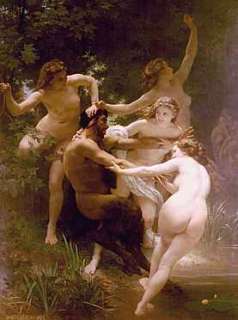 LARGE FRAMED WALL ART Nymphs and Satyr Repro Bouguereau  