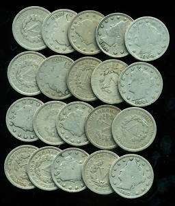 LIBERTY V NICKEL 20 COIN LOT GOOD OR BETTER  