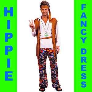 New Mens Hippy / Hippie Man Costume 60s 70s Fancy Dress  