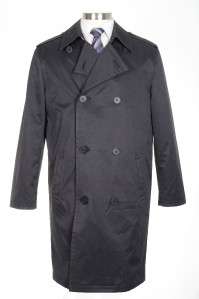 495 Kenneth Cole NY Mens 42L Black Double Breasted Rain Coat 
